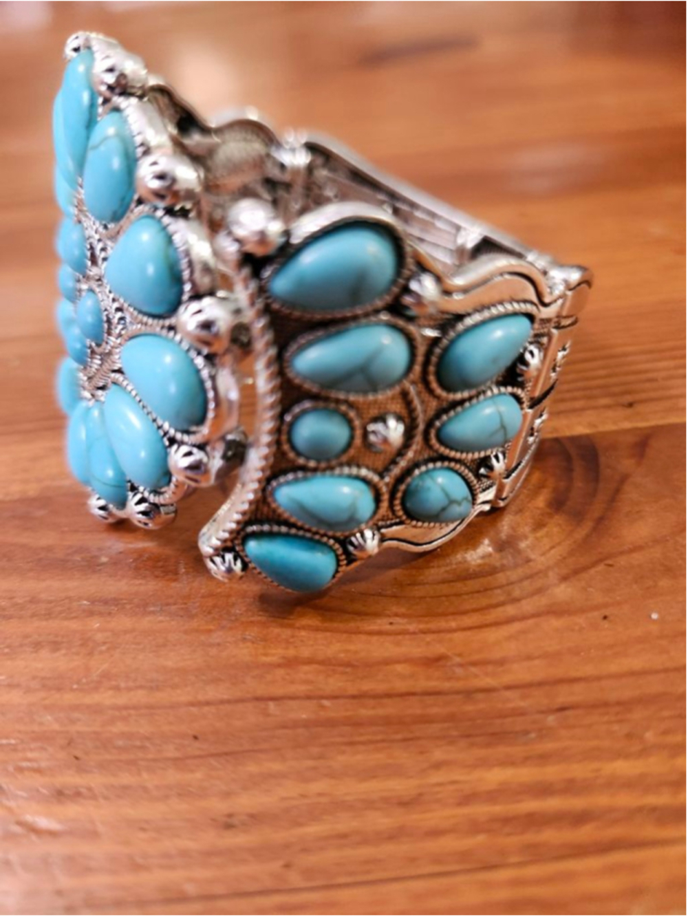 Turquoise Silver Tone Stretch Bracelet - Picture 3 of 5